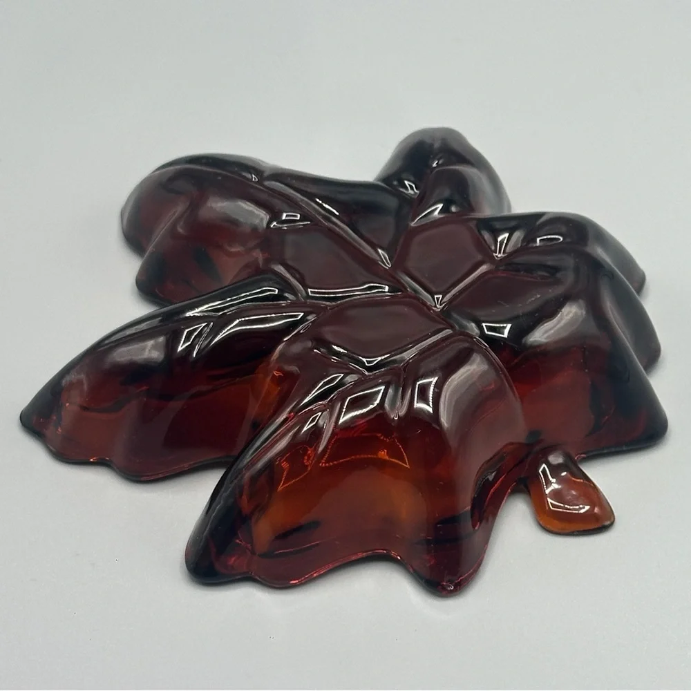 Amber Glass Maple Leaf Shaped Candy Dish Trinket‎ Dish